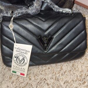 Valentino Orlandi Quilted Black Vegan Leather Crossbody